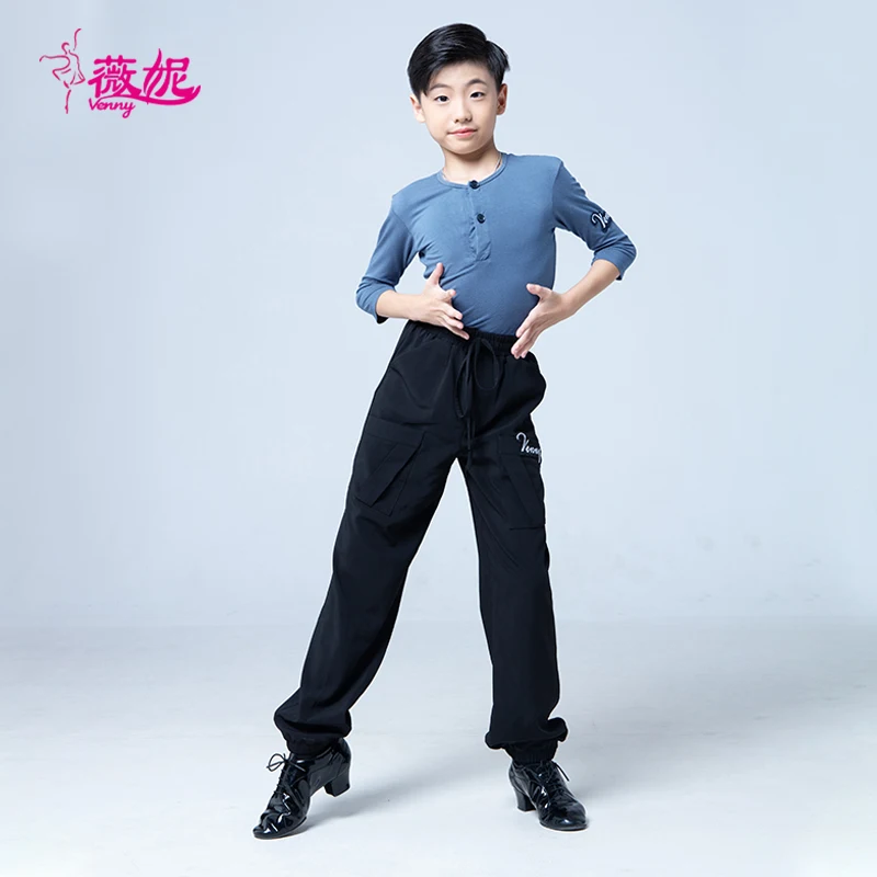 

Vennystyle Latin Dance Dress Boys Custom Made Round Neck Long Sleeve Top for Ballroom Practice Training