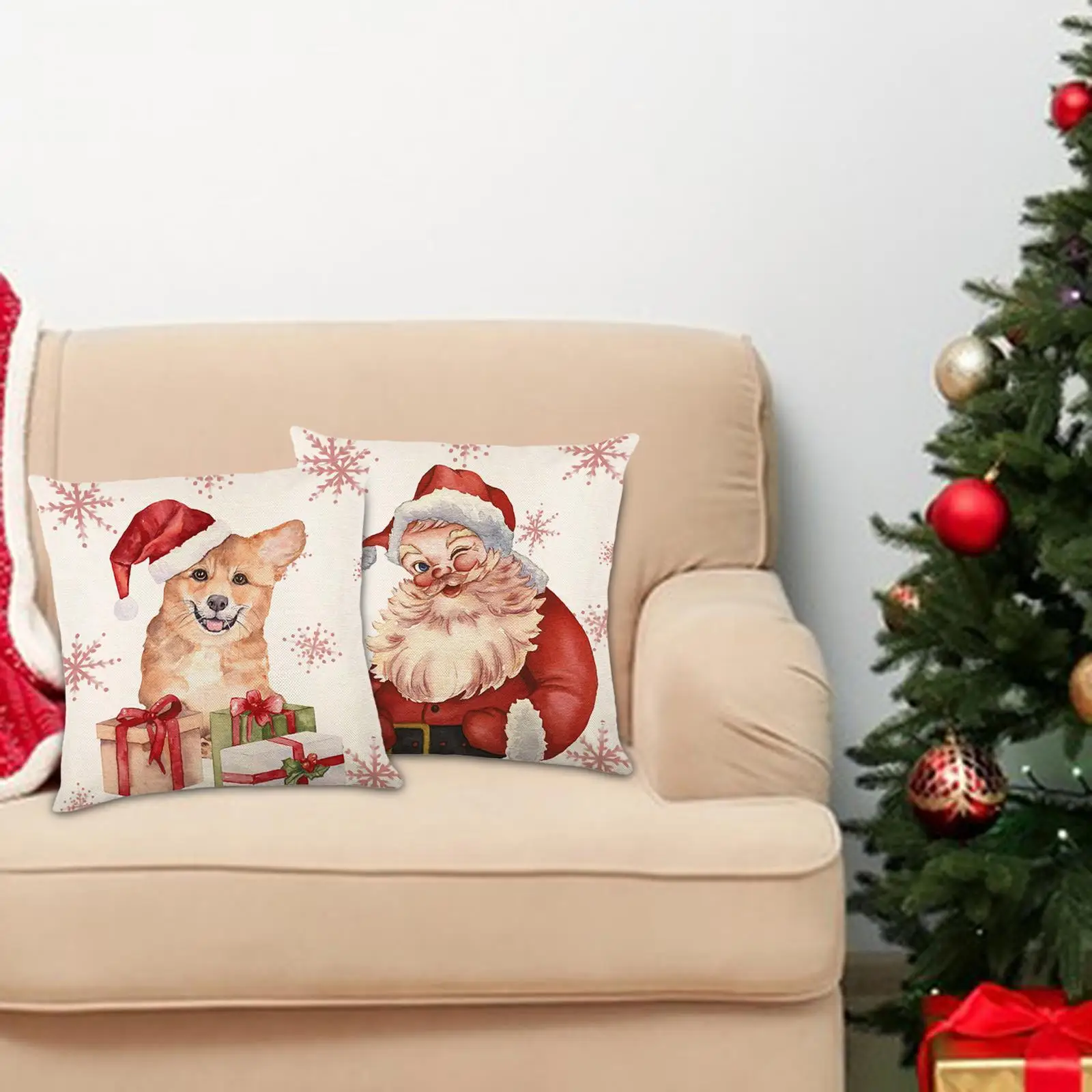 Farmhouse Christmas Pillow Covers Linen Sofa Cushion Case Printed 45x45cm Decorative Covers for Home Gift
