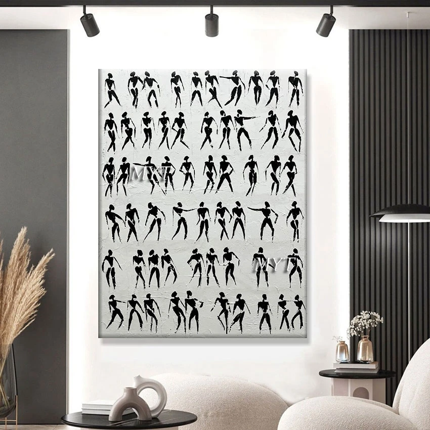 

Black And White Simple Design Abstract Modern Figure Painting Living Room Wall Decoration Canvas Art Wholesale Handmade Picture