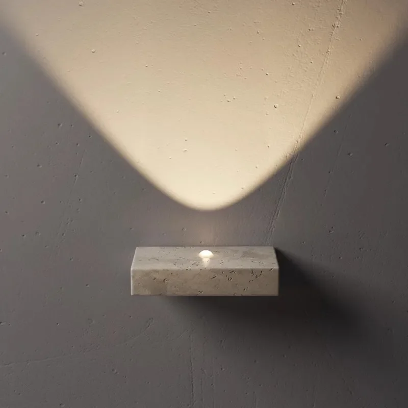Yellow Travertine Wall Light Wabi-Sabi Marble LED Sconce for Bedroom Bar Hotel Modern Minimalist Ambient Lamp Fixture Home Decor