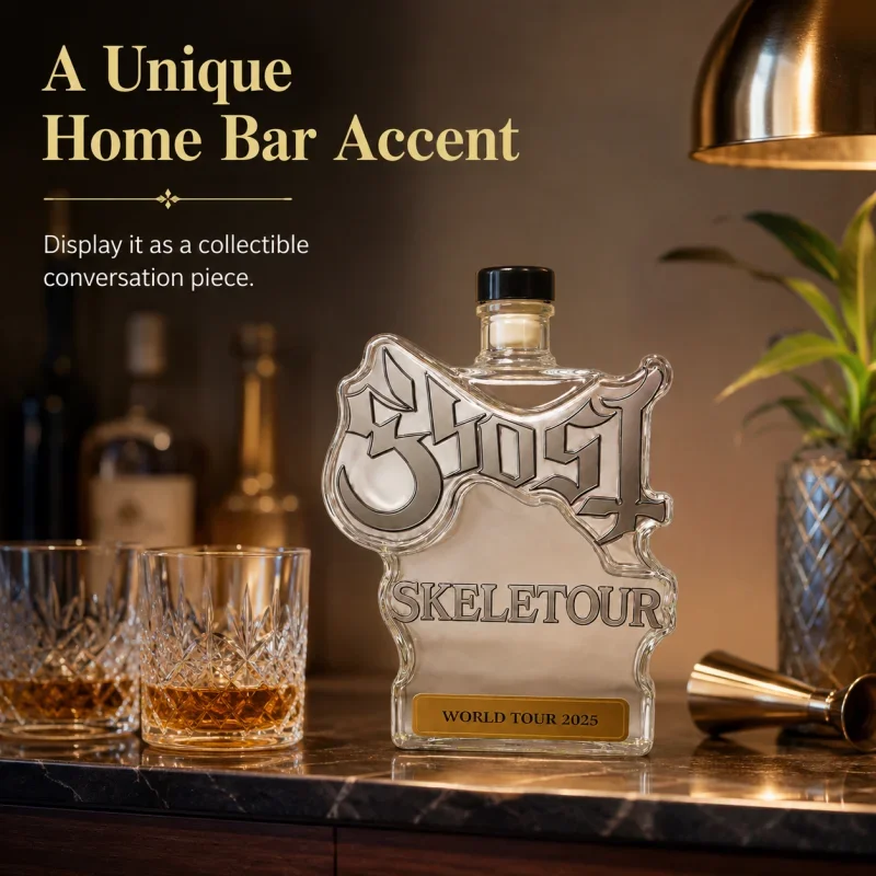 Gothic Ghost Band Inspired Whiskey Decanter, Skeletour Tour Liquor Bottle Set, Bar Display Home Decor Ornament