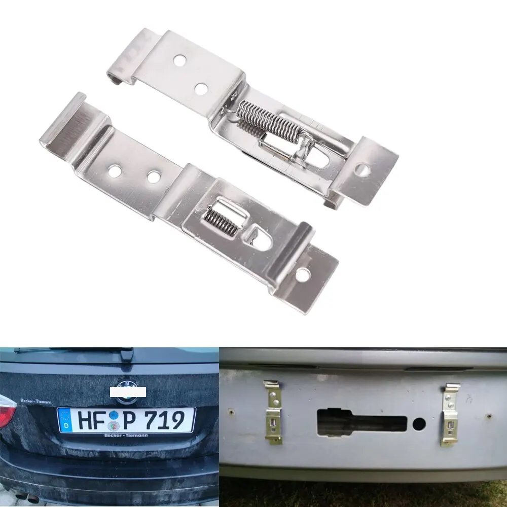 2 PCS Rectangular Car License Plate Spring Loaded Stainless Steel Bracket Cars Frame Holder Clamps Trailer Number Plate Clips