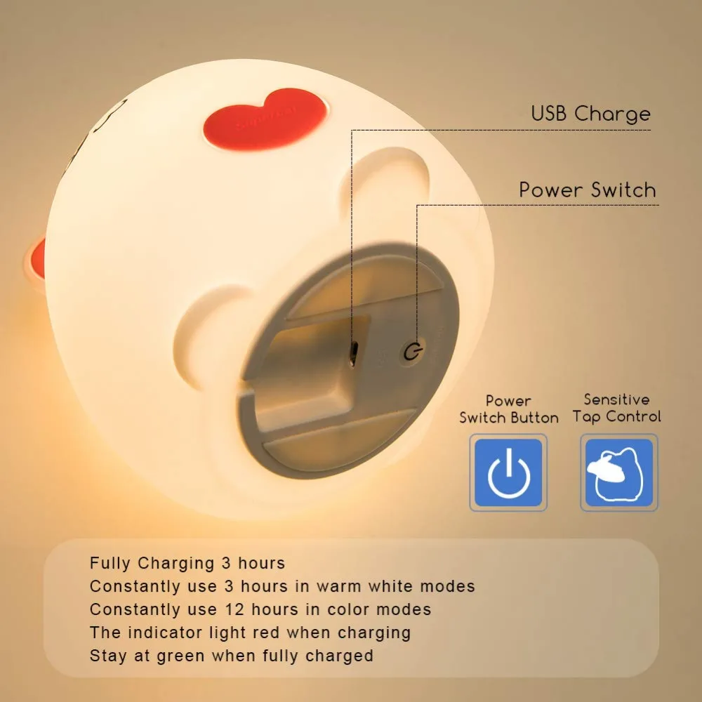 Luce notturna a LED ricaricabile USB per bambini sensore tattile per gatti carini cambia colore lampada da vivaio con respirazione in Silicone morbido regalo