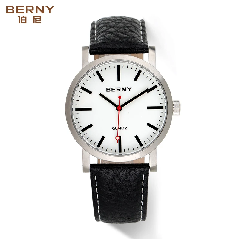 BERNY Men Railway Watch Quartz Clock Male Leather Strap Waterproof mens watches top brand luxury Fashion Railroad Wristwatch