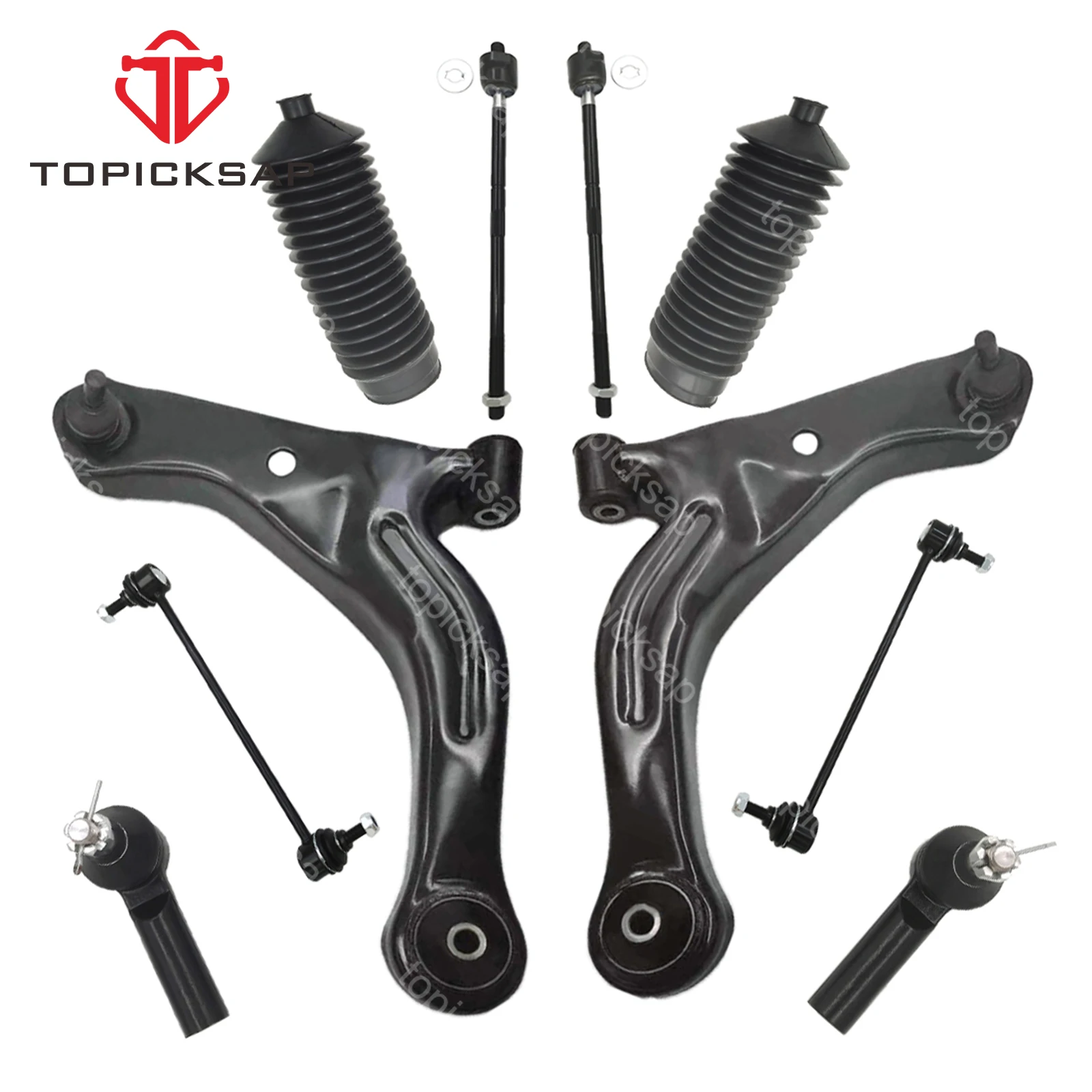 TOPICKSAP 10pcs Front Lower Control Arms Tie Rod Ends Boots Suspension Kit for Ford Escape Mazda Tribute Mercury 2010 2011 2012