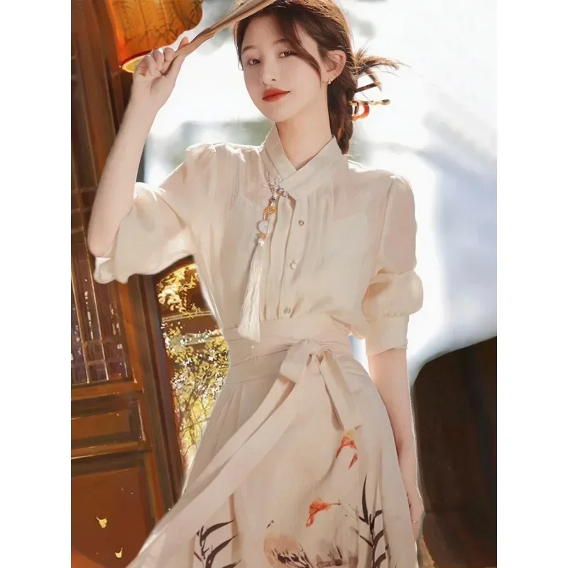 Imagem -02 - Vestido Tradicional Chinês Melhorado Hanfu Retalhos Conjunto de Saia Elegante Doce Viajando Artístico Retro Roupas Femininas de Alta Qualidade