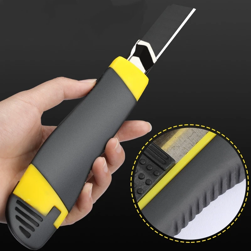 سكينة متعدّد الاستخدامات، قاطع الصناديق، تحميل ذاتي قابل للسحب مع فتحات شديدة التحمل، تغيير سريع، مقبض Tpr Pp، قطع صناديق الورق المقوى #6