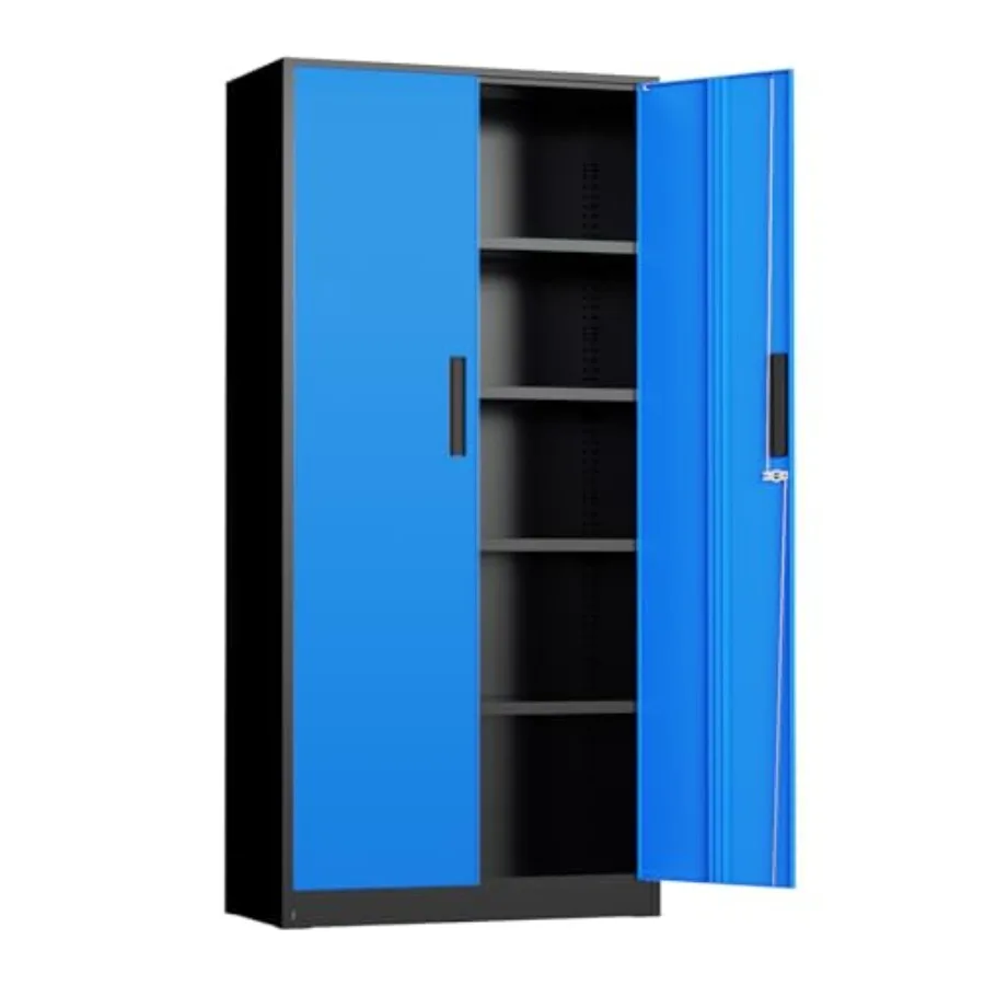 

Металлический шкаф для хранения 72 дюйма, стальной шкаф с замком, 2 двери и 4 регулируемые полки, высокий металлический шкаф для дома, офиса, гаража