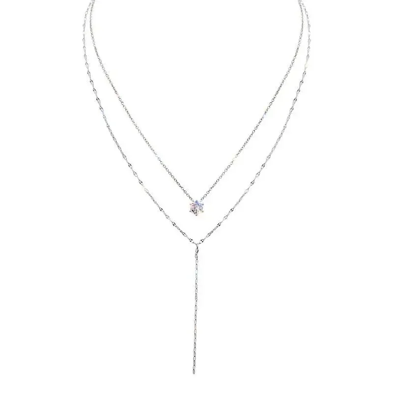 Nuevo Color plata gargantilla de doble capa collar largo repleto de circonita colgantes redondos regalo de mujer joyería de boda al por mayor