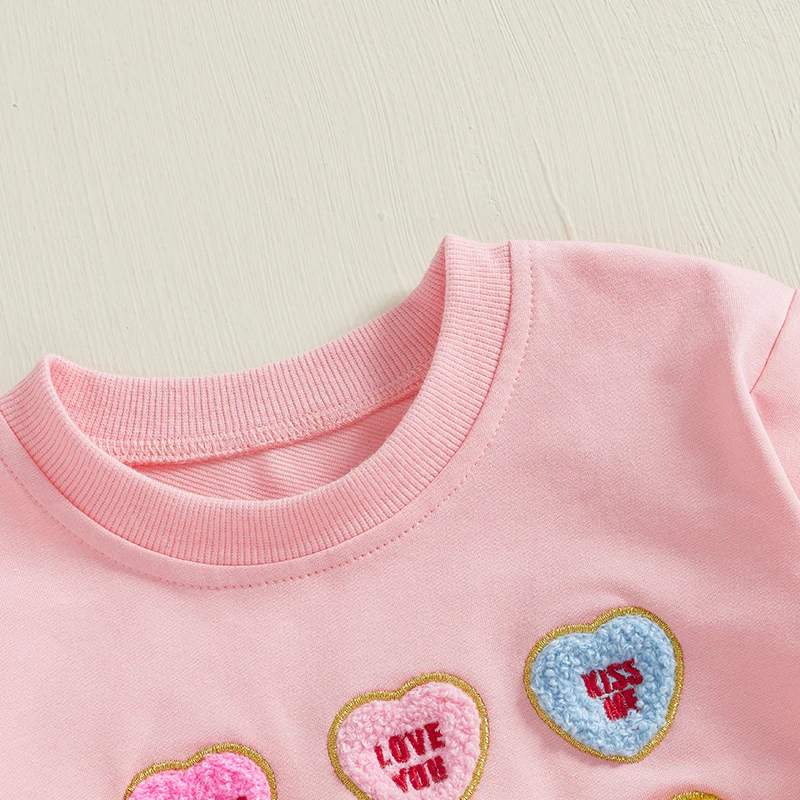 Baby Girl Sweatshirt Romper Heart Embroidery Long Sleeve Bubble Bodysuit Valentines Day Clothes