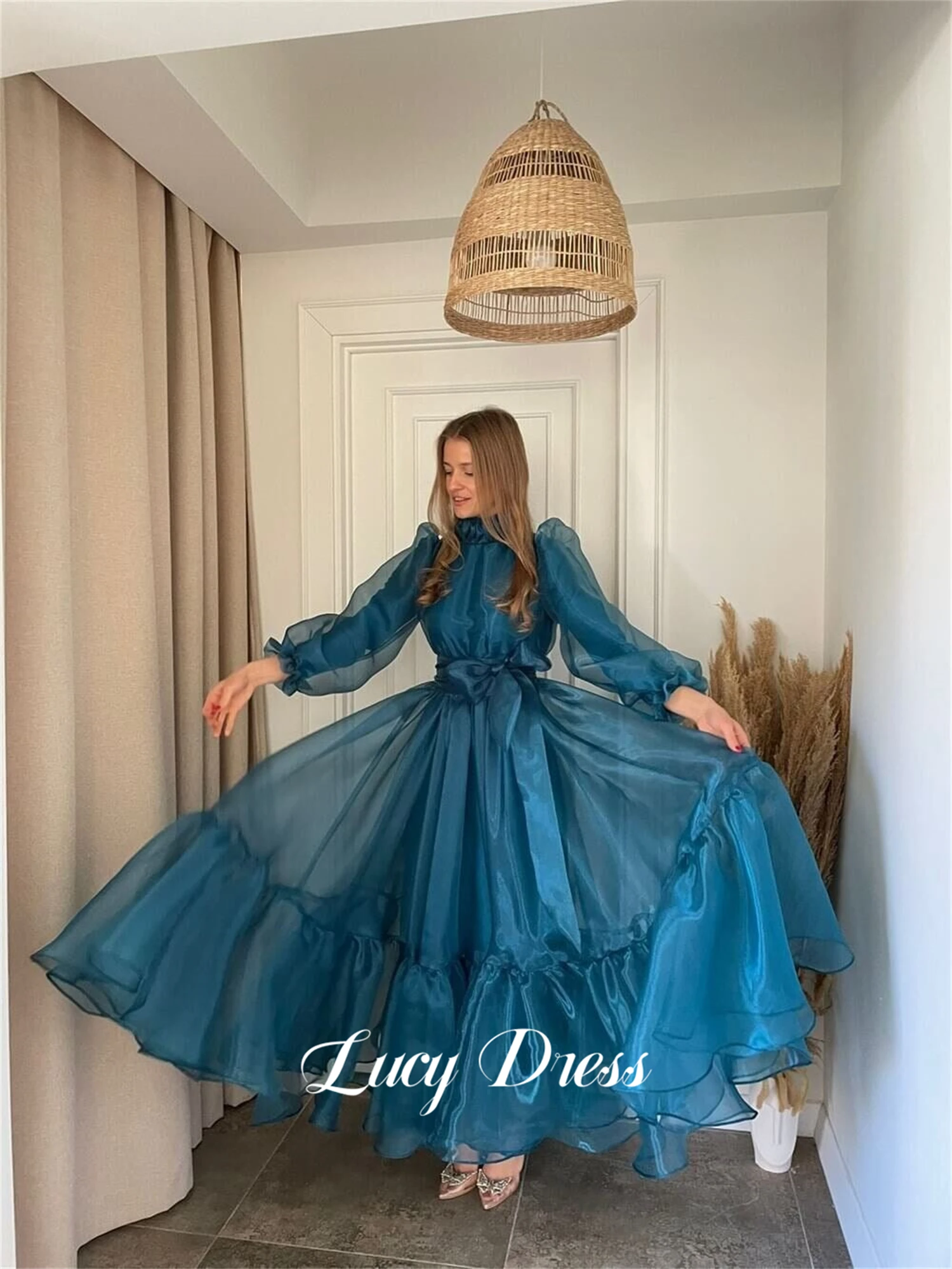 Lucy Organza Princess Dress Line A Puff Sleeves Ball Gown Graduation Round Neck Evening Dresses for Formal Occasions Prom