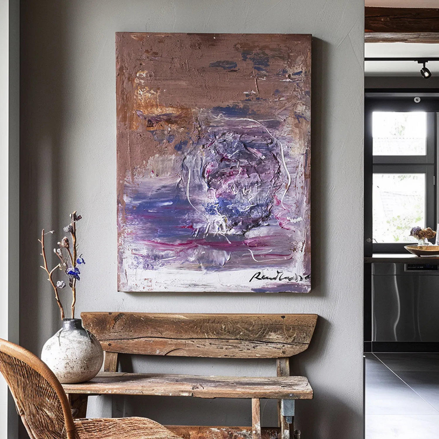 Medieval abstract high-level vertical texture oil painting