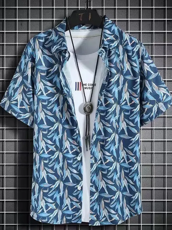 

Loose ort Sve Printed irt for Men Button up Collar Hawaiian Sle Casual Wear All Seasons Chinese Brand ex