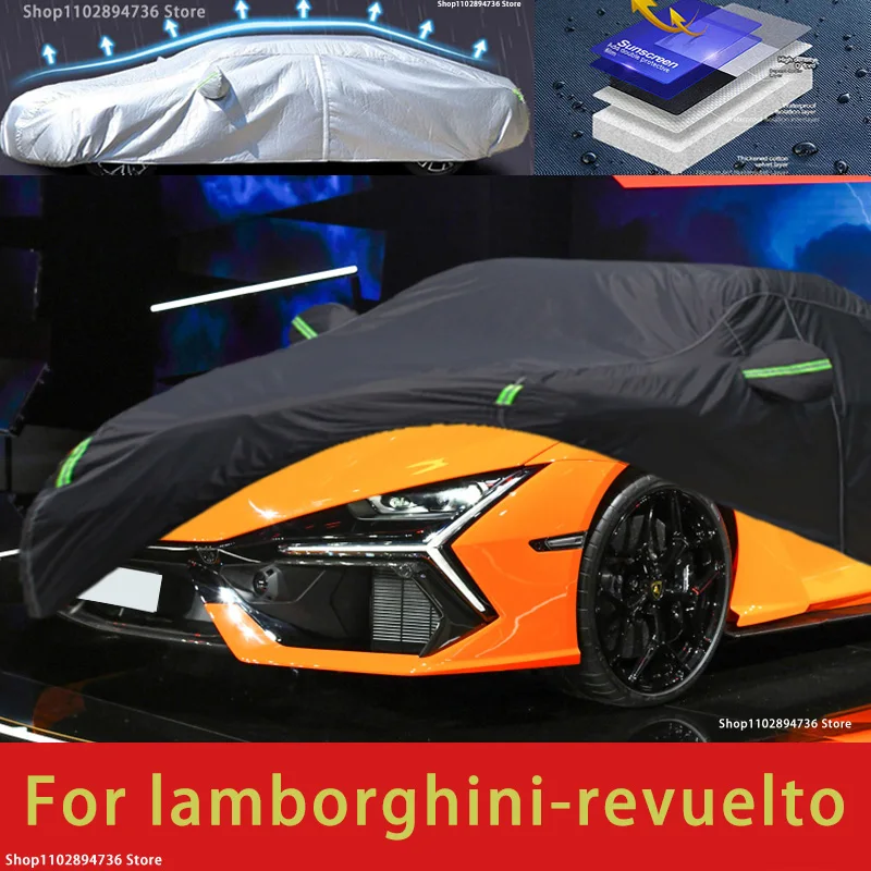 Do Lamborghini Revuelto ochrona zewnętrzna pełne pokrowce samochodowe osłona przeciwśnieżna przeciwsłoneczna wodoodporna, pyłoszczelna pokrywa zewnętrzna czarna osłona samochodu