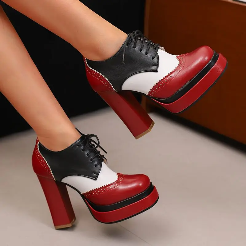 

ORCHA LISA Модные женские туфли-лодочки с квадратным носком на массивном каблуке 11,5 см, платформа 3,5 см, шнуровка, разноцветные, большие размеры 41 42 43 Туфли для свиданий