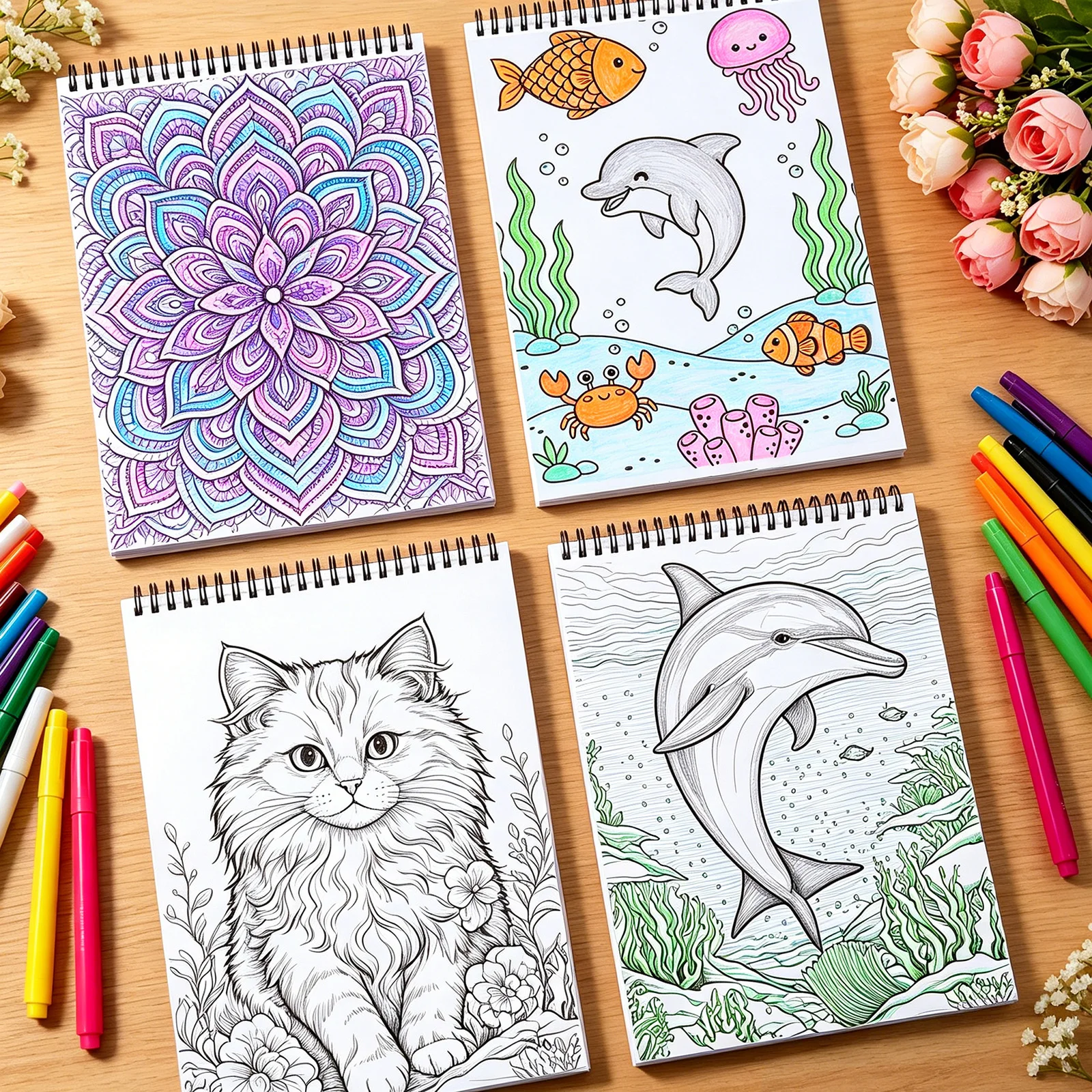 

4Pcs Coloring Books 8x11in Watercolor Graffiti Book 32 Patt/Book for Kids Color and Shape Recognition Cultivar Interest Drawing