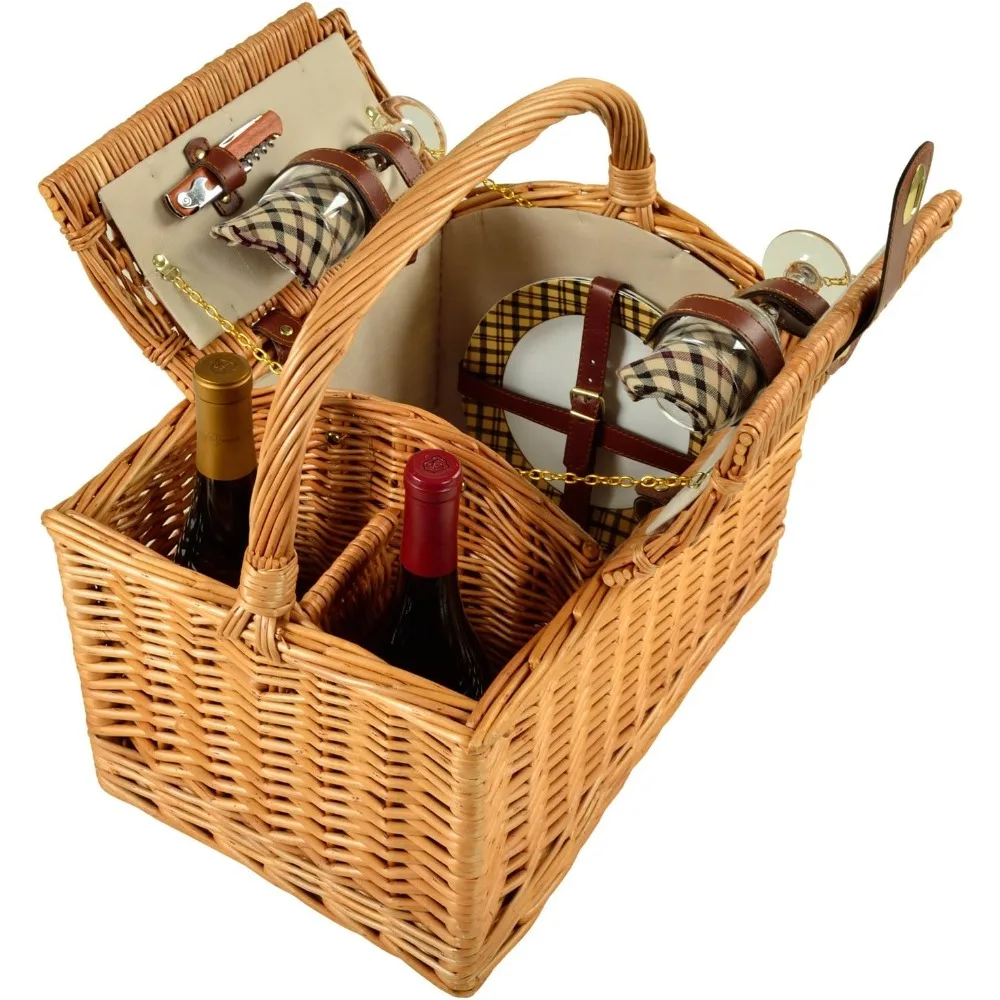 

Ascot Vineyard Willow Picnic Basket for Two in London Plaid Style