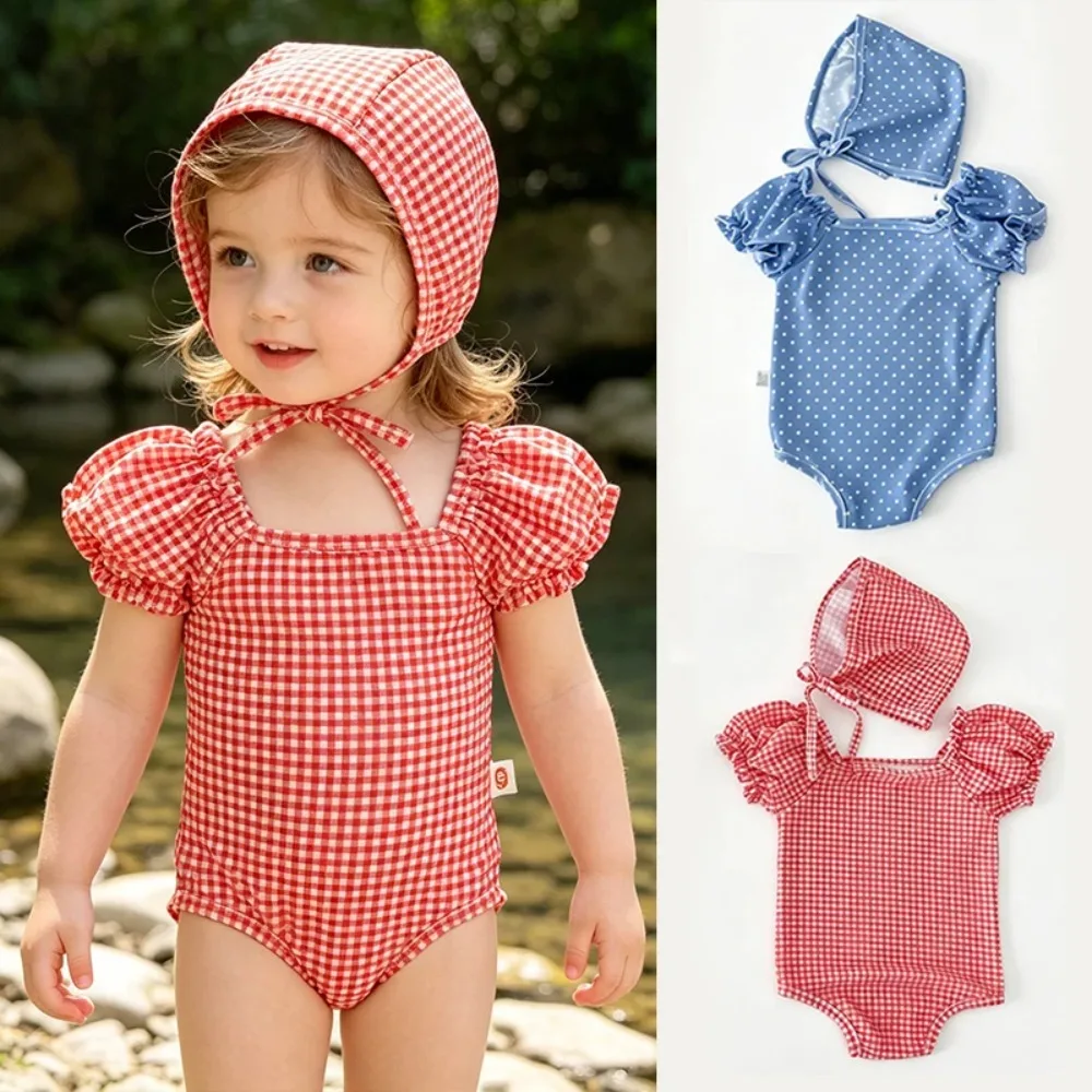 ZOETOPKID 2pc/Set Summer Infant Baby Swimsuit Swimming Cap Romper One Piece Swimwear Girls Beach Bathing Suit Quick Dry Outdoor