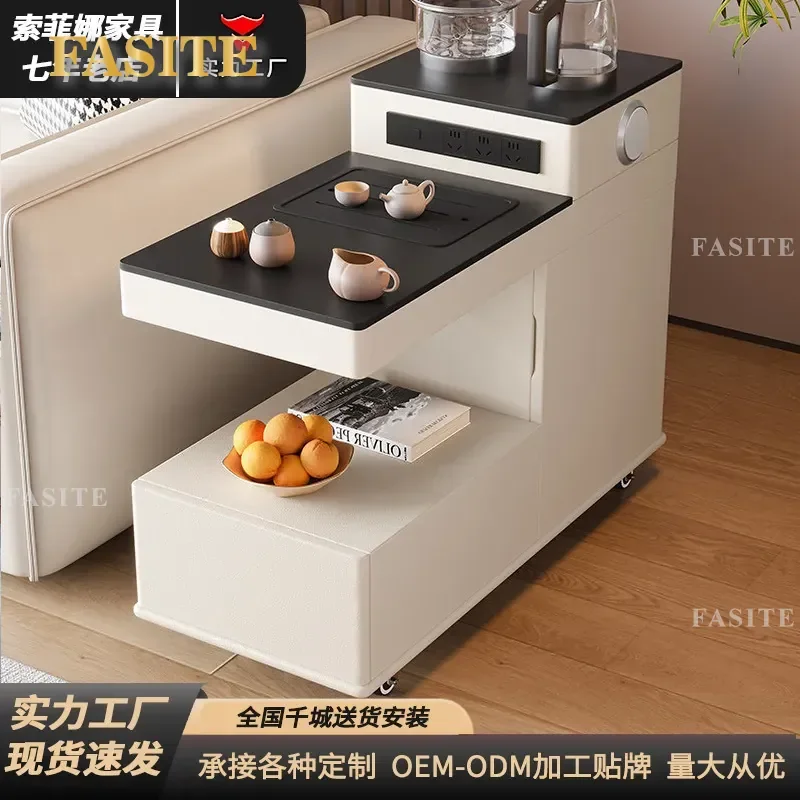 For Small Apartment Simple Movable Coffee Table Multi-functional Side Cabinet with Kettle Bluetooth Stereo Sofa Side Table