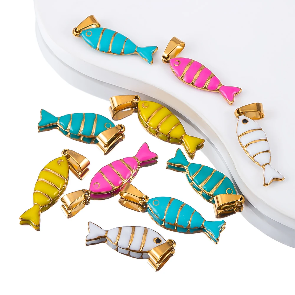 

2pcs Stainless Steel Enamel Striped Fish Pendants Charm For DIY High Quality Jewelry Making Bracelet Necklace Accessories Crafts