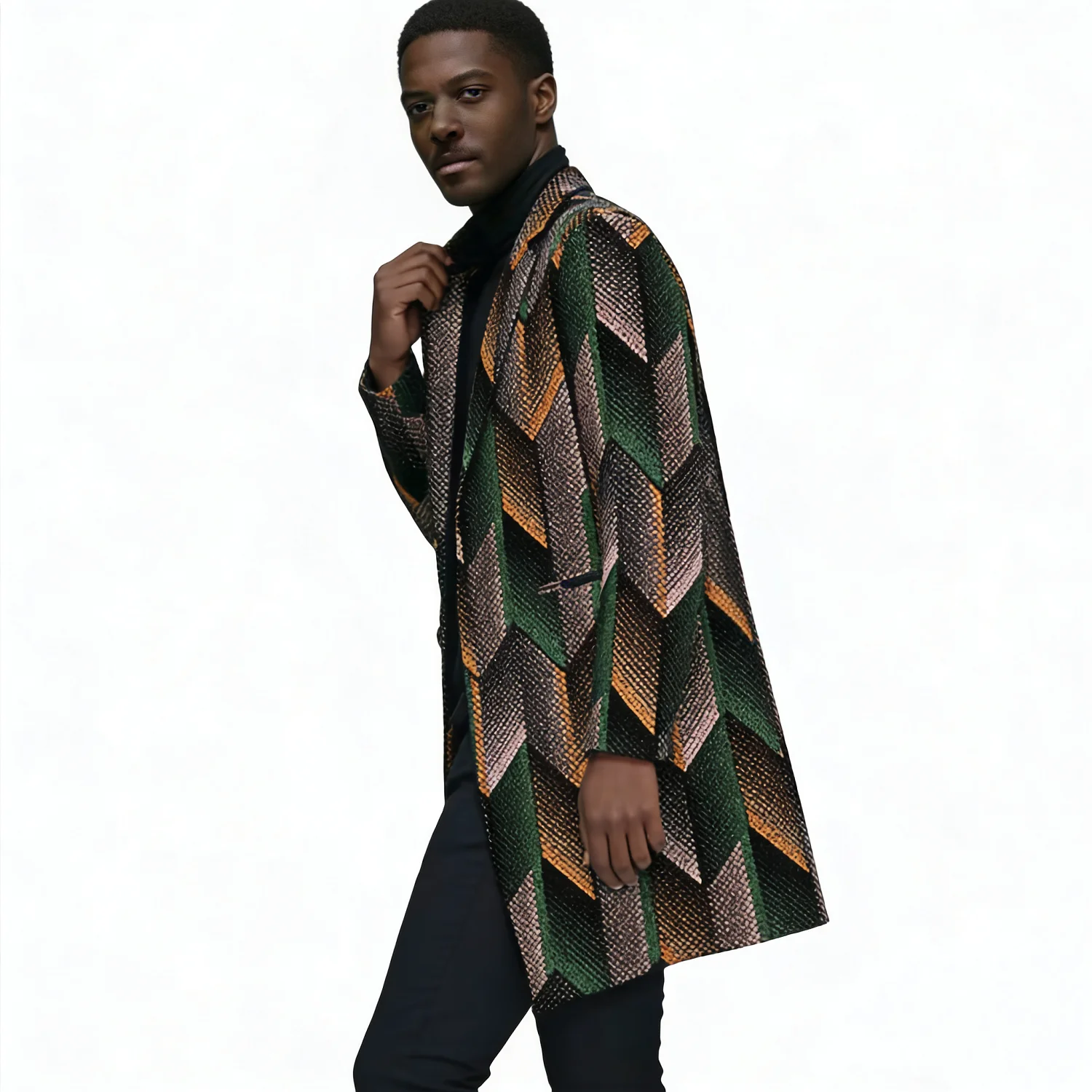 معطف واق من المطر للرجال بنمط فني مصمم معطف غير رسمي بدلة طويلة سترة أزياء أفريقية للرجال مبطنة