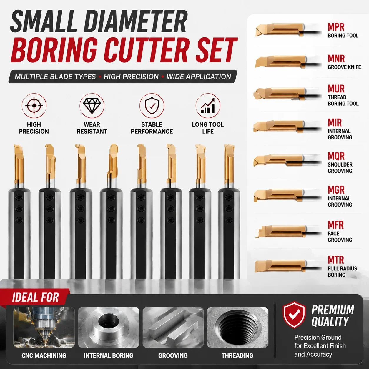 1pc MTR MNR MIR MGR MUR MPR MFR MQR MKR Full Range of Small Bore Boring Tools Integral Carbide Internal Seismic Boring Tools CNC