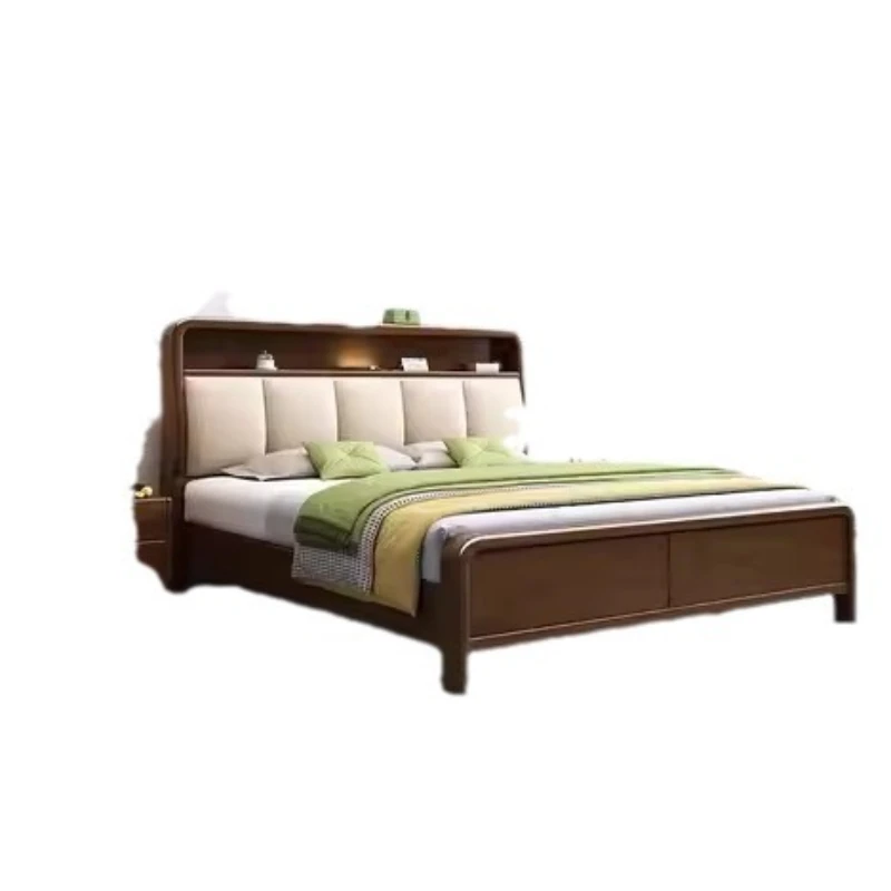 

Nordic master bedroom double bed, household log bed, modern simplicity, high box storage
