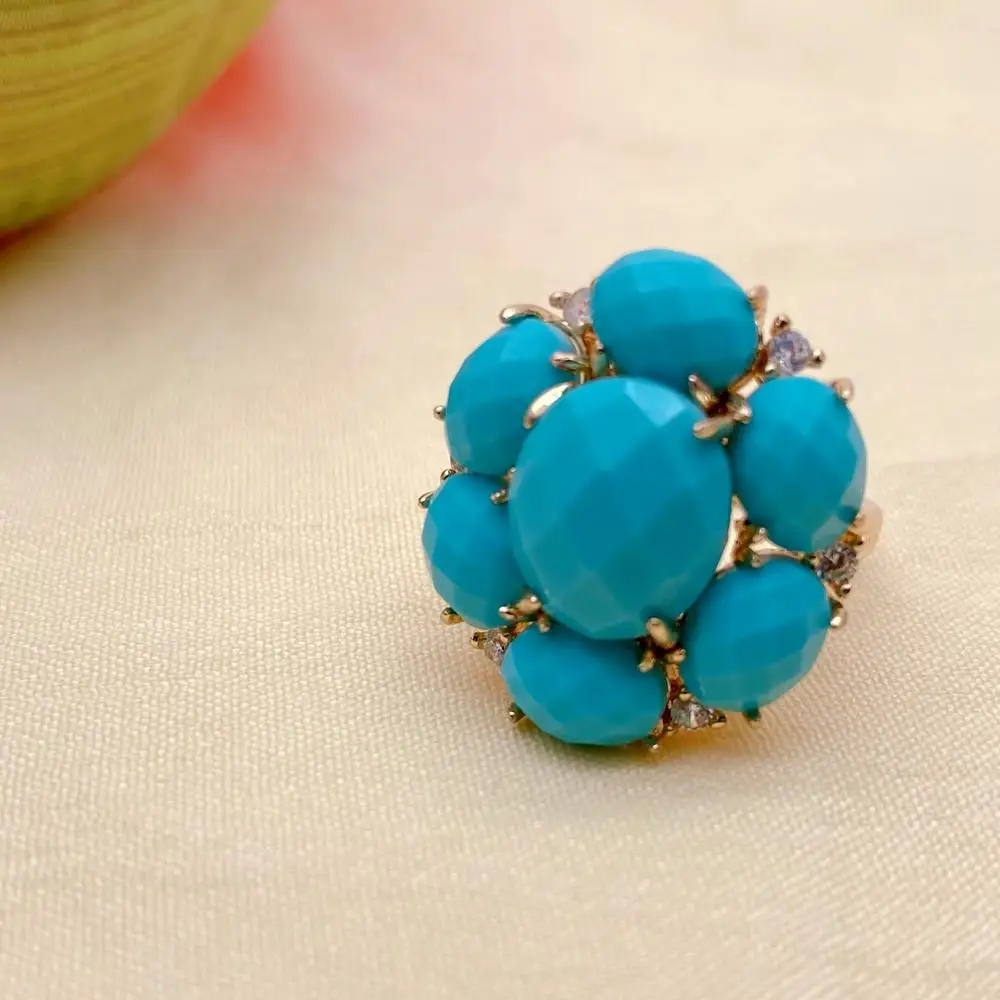 

yygem Blue Faceted Crystal Cz Pave Female Finger Ring