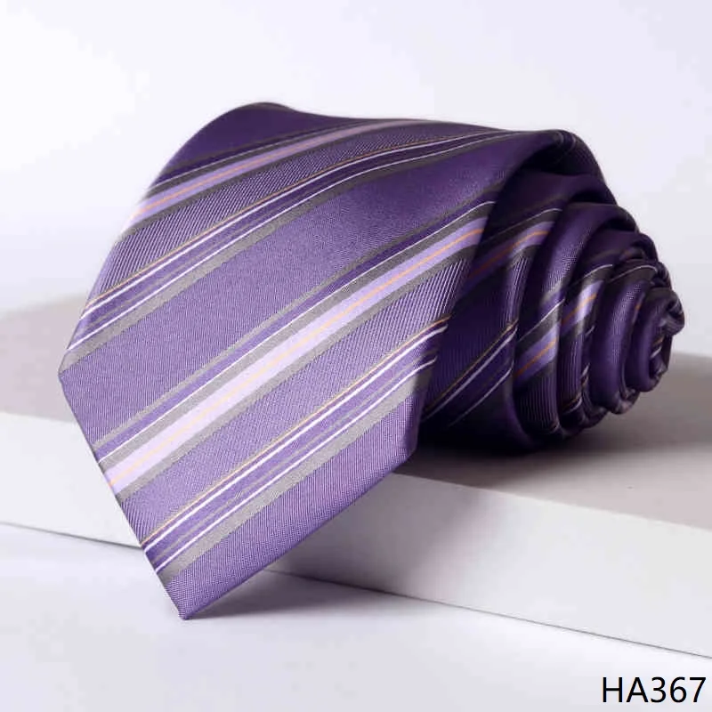 高品質パープルシャドウグレーストライプネクタイ男性用フォーマルビジネス宴会シャツアクセサリー8cm幅手結びクラバット