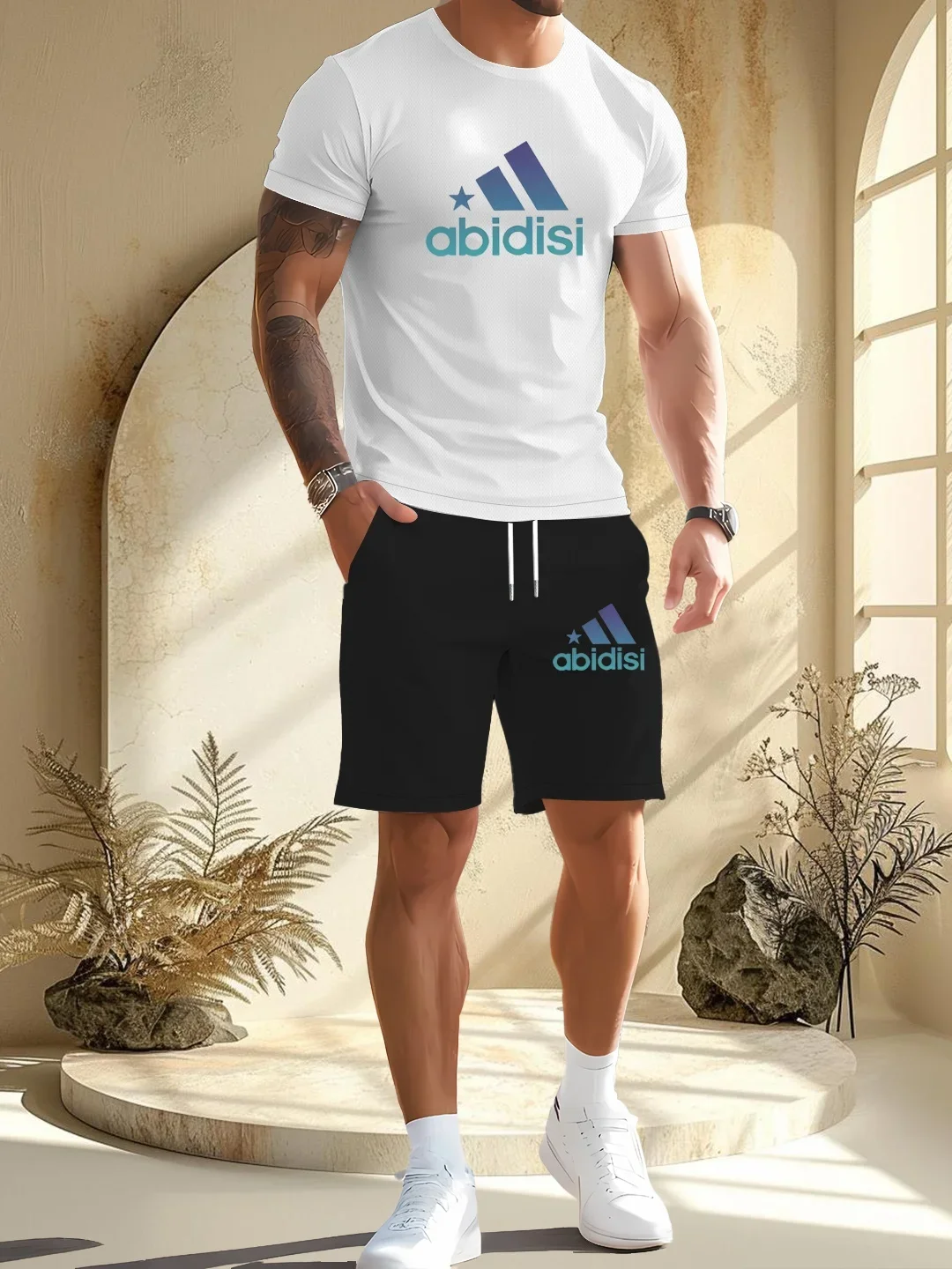

Trendy Suits for Men Men's Summer Shorts Set Gym Outfit Student Short Sleeve Tee 2 Piece Set Tracksuits Men Casual Men Clothing