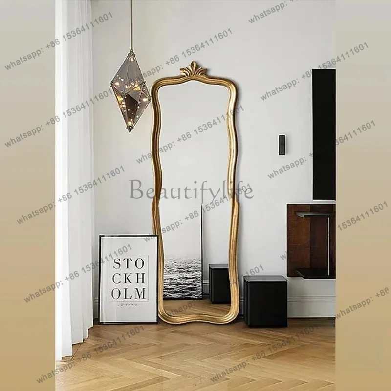 

French retro engraved whole body, European-style old waves, ultra-narrow, full-length mirror