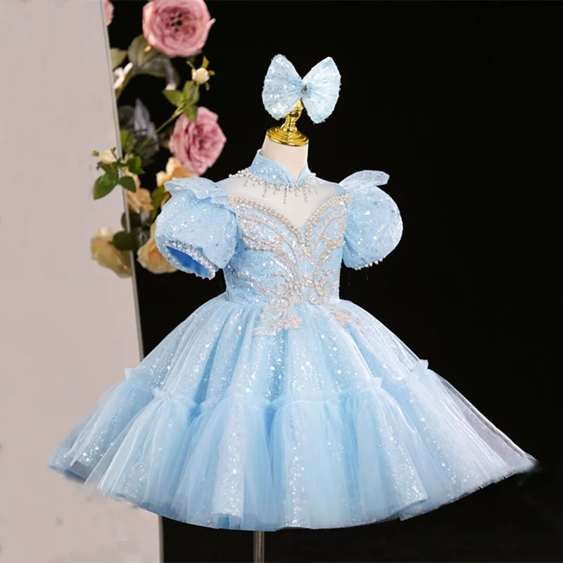 Sparkling Flower Girl Dresses for Wedding Sequins Knee Length Girl Kids Birthday Party Lovely First Holy Communion Gowns