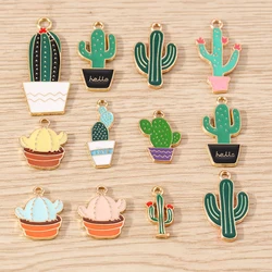 10pcs Mix Cute Plant Charms Enamel Cactus Charms Pendants for Jewelry Making Necklaces Earrings Bracelets DIY Crafts Accessories