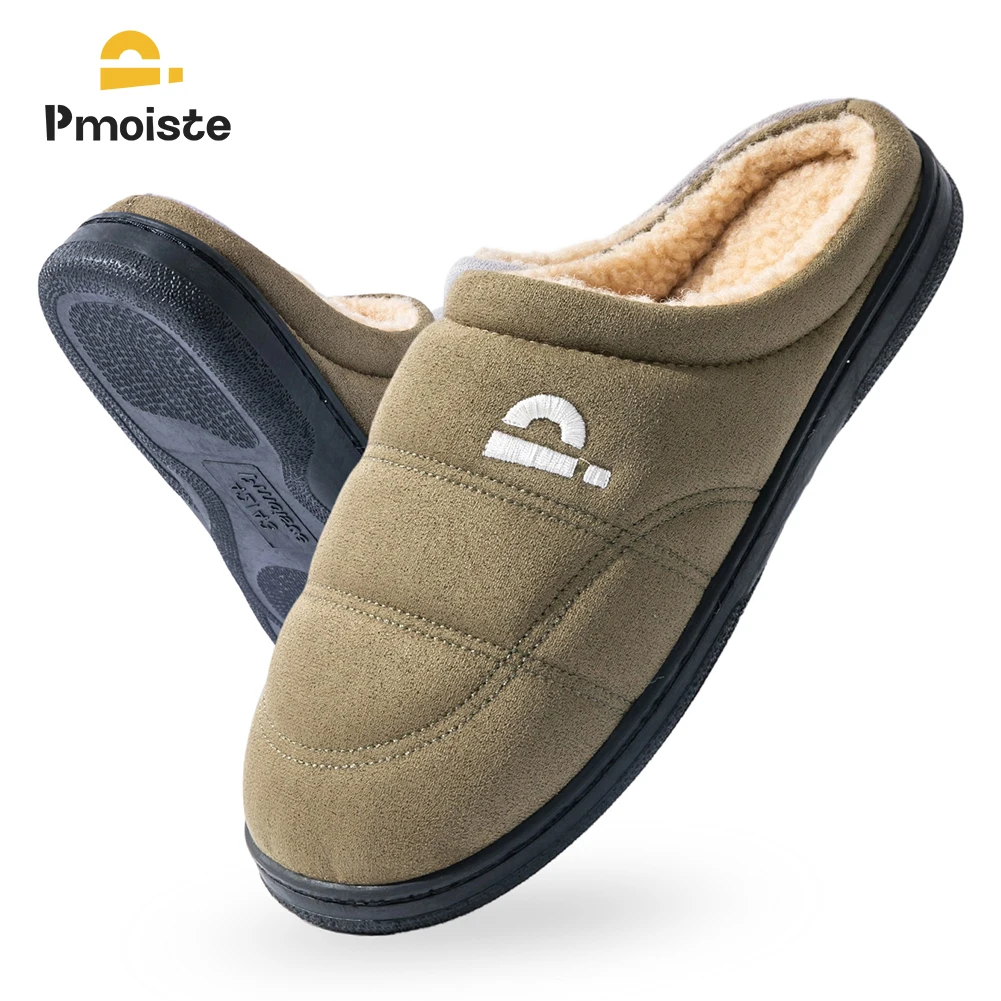 Pmoiste غامض الجلد المدبوغ أحذية غرفة المعيشة الرجال مريحة لينة الدافئة الخياطة رغوة الذاكرة شبشب منزل الشتاء داخلي جودة عالية