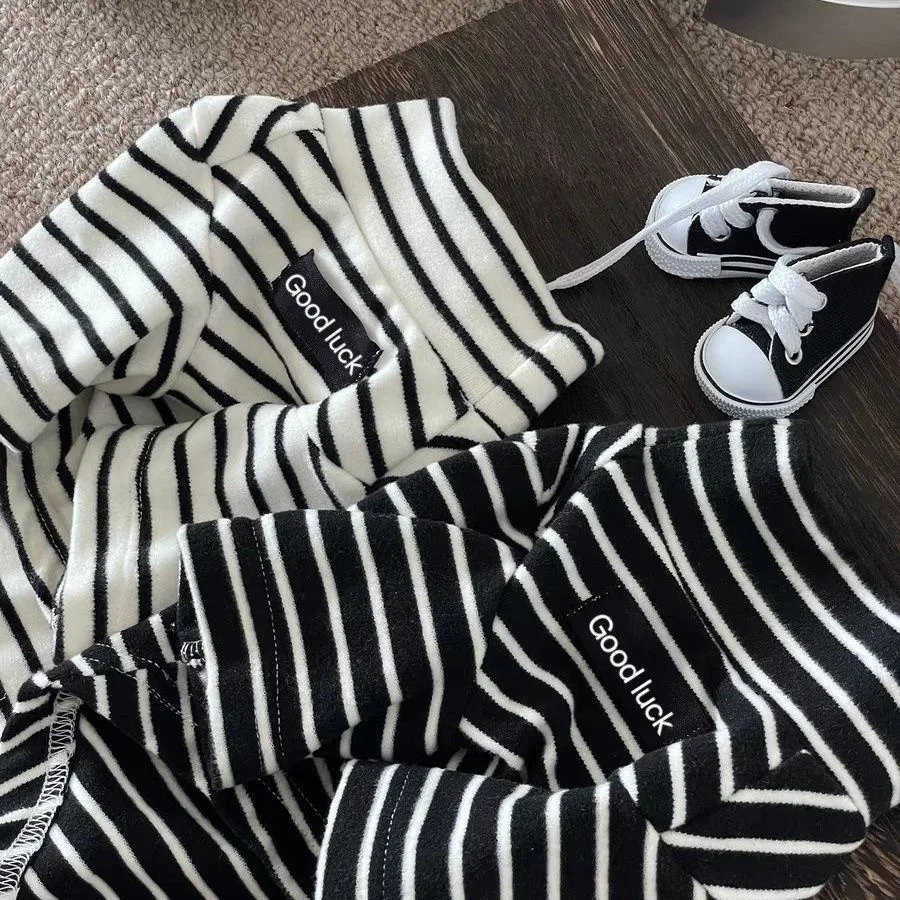 2Pcs Striped Thermal Dog Shirt for Fall/Winter, Soft Fleece Lined Base Layer C037