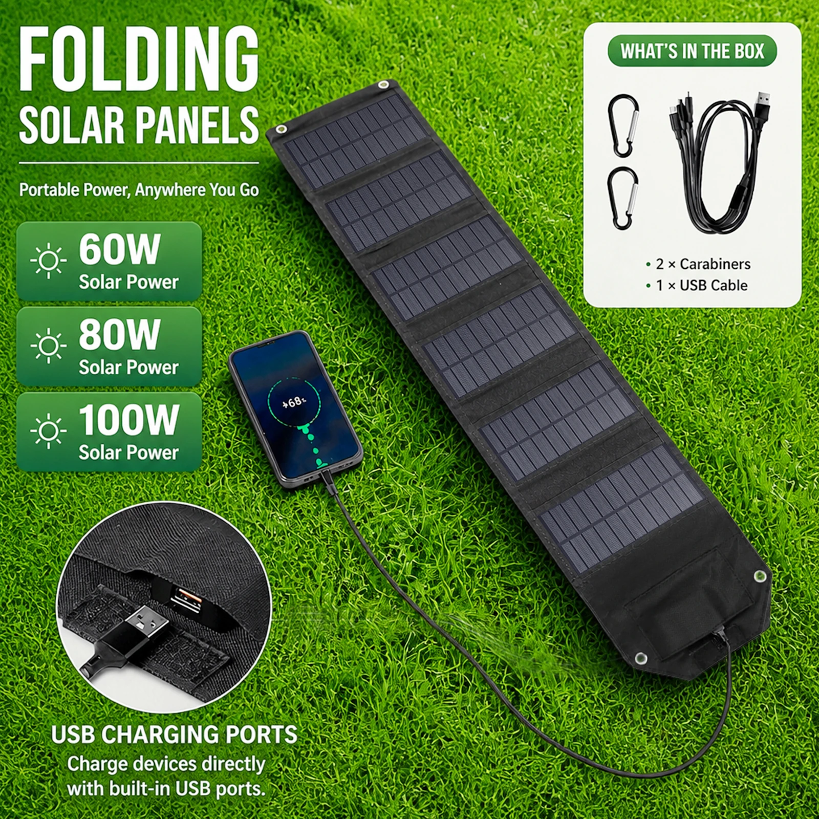 Foldable Solar Panel 5V USB Portable Folding Bag Battery Charger for Phone Outdoor Camping Power Bank