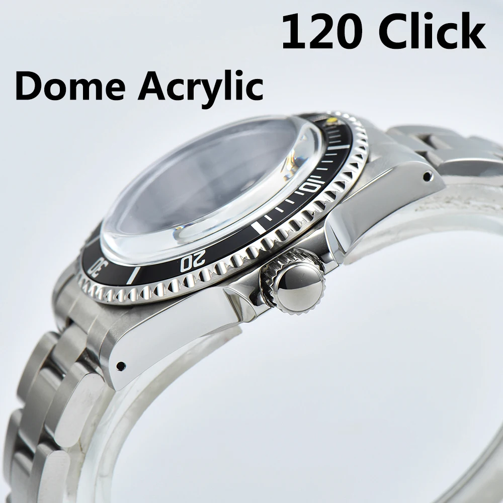 120 Click Domed Acrylic Mirror Retro Watch Case 39.5mm, 316L Stainless Steel Vintage Case Strap Set, for NH34 NH35 NH36 Movement