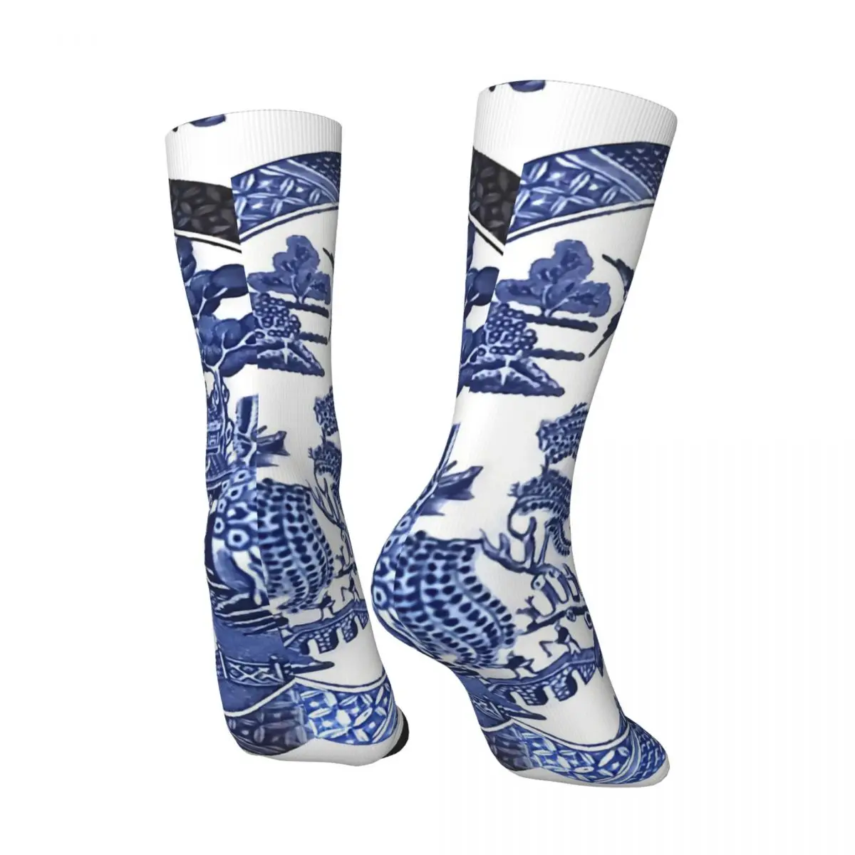 Happy Funny Men's Socks Blue Willow Retro Harajuku China Style Street Style Novelty Casual Crew Crazy Sock Gift Printed