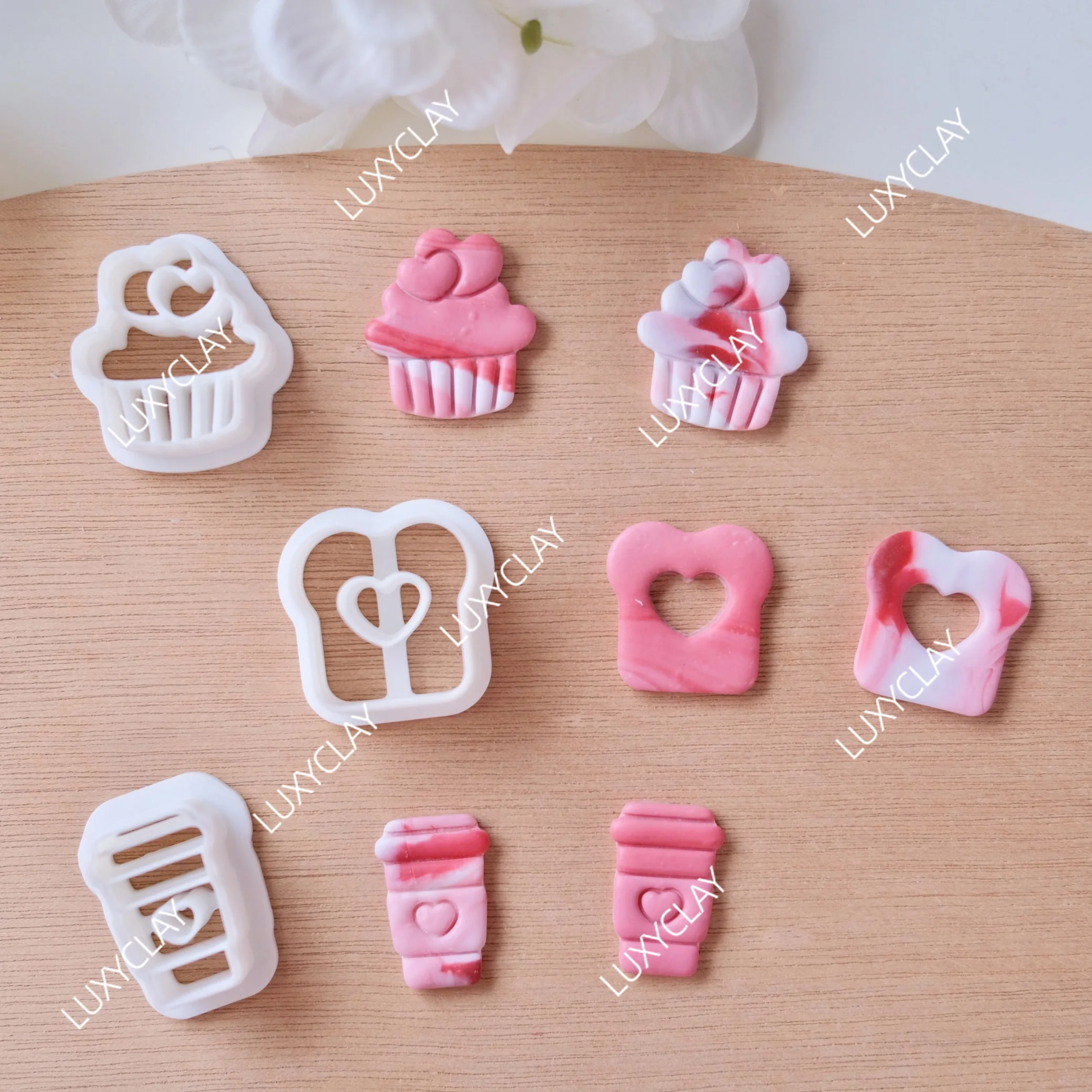 3pcs/set Heart Coffee Cup, Bread & Cupckae Shaped Polymer Clay Cutters for Earring & Jewelry Making, Valentine's Day Clay Molds