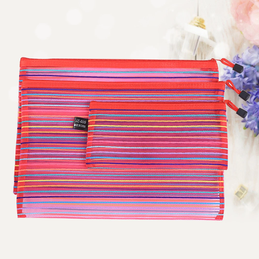 

3pcs Nylon Mesh File Pouches A4 A5 B6 Sizes Clear Zipper Storage Bags Document Organizer Portable File Bag Reinforced