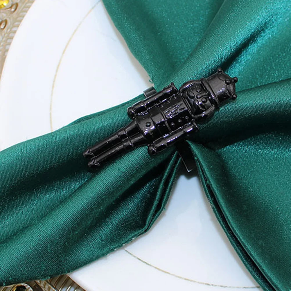 

6Pcs Alloy Napkin Rings Christmas Nutcracker Design Elegant Serviette Buckle for Dining Decoration Party Banquet Use