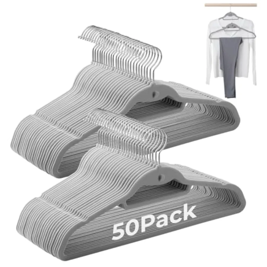 

Серые бархатные вешалки (50 шт.) с войлочным покрытием, нескользящие, тканевые, с каскадными крючками, ультратонкие, экономящие место, с поворотом на 360° ° Sw