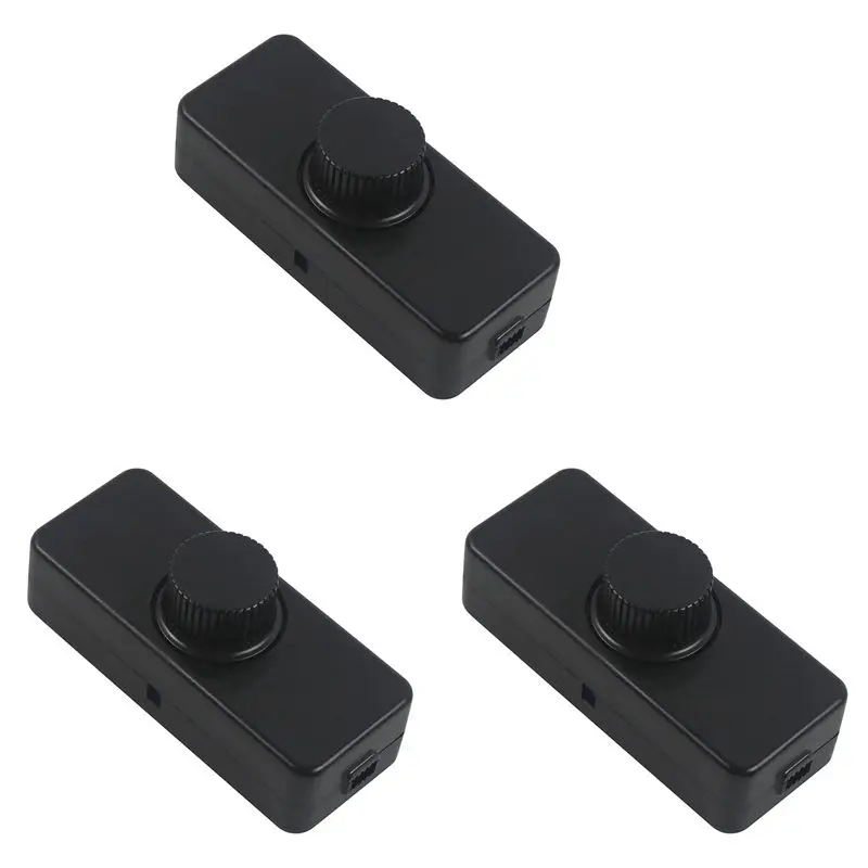 3X Inline LED Dimmer Switch, Built-In Rotary ON/OFF And Knob Control Dimmer For Dimmable 3-100W LED/Incandescent Black