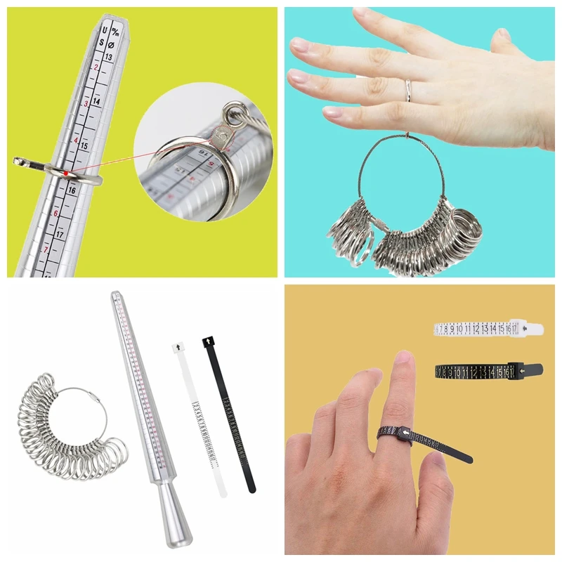 Juego de calibrador de anillo de EE. UU. 0-13 varilla medidora de Metal de anillo y 27 piezas anillo de Metal y 1-17 cinta de plástico herramienta