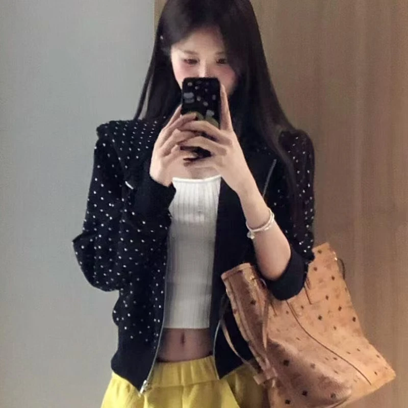 

Retro American Polka Dot Print Hoodie ort Casual Women's Sweatirt Autumn 2025 New Sweet Spicy Girl Open Cardigan Jaet