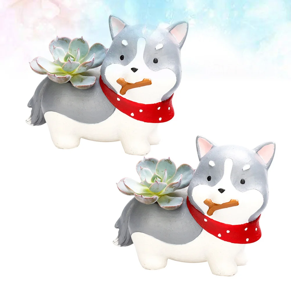 

2Pcs Handcrafted Resin Potted Plant Container Unique Cartoon Dog Design for Home Shelf Decor Succulent Planter