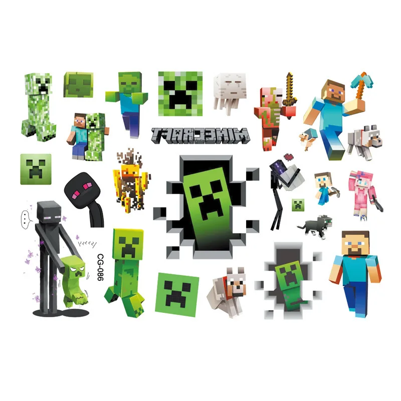 Minecraft Game Theme Cartoon Tattoo Stickers For Children's Birthday Parties DIY Decoration Boys Disposable Tattoo Stickers Toys