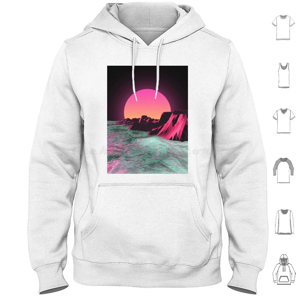 80's R I S E R Hoodies Long Sleeve Vaporwave Retro Aesthetic A E S T H E T I C Wave Sunrise Sunset Japanese Futurism