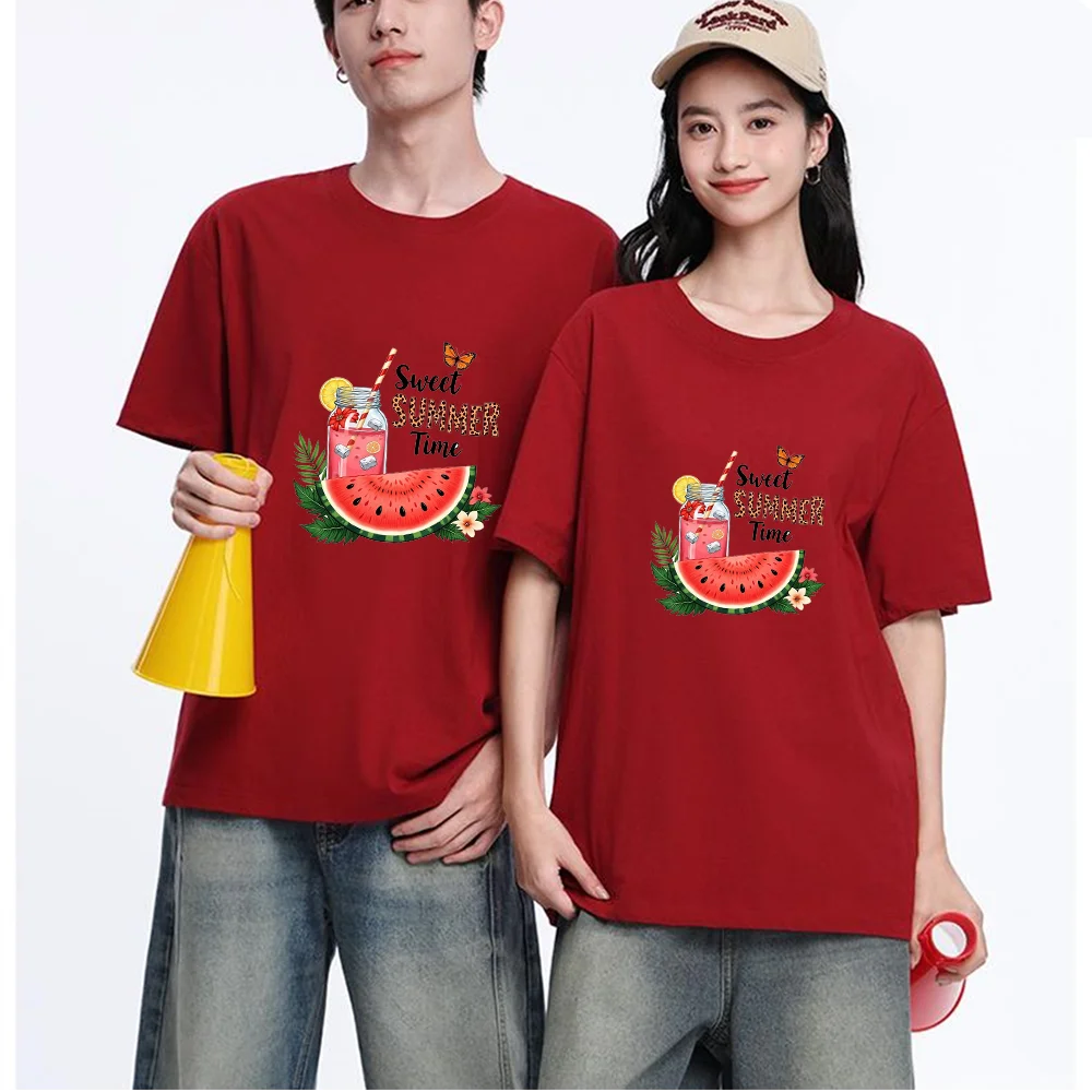 Watermelon Summer Drink Printed T Shirt Breathable Fabric S-XXL Personalized Custom T Shirt Casual Short Sleeve Tee Aesthetic Gr