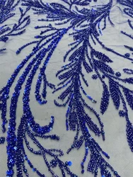 Elegant French Beaded Sequins Lace Fabric Nigerian Embroidery Mesh Lace for Wedding Dresses DPW-2562